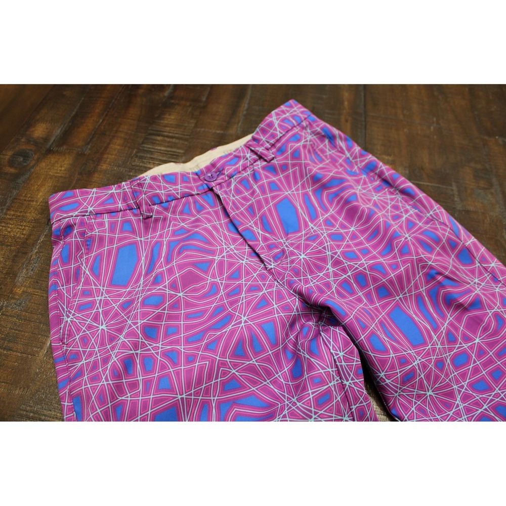 HRESKI Pants Mens 34x30 Purple Geometric Print Microfiber Chino Summer Casual